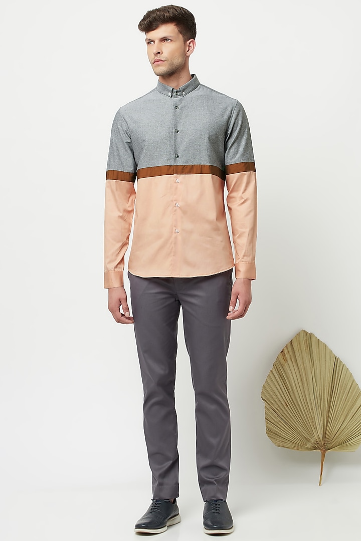 Grey Color-Blocked Shirt by Lacquer Embassy