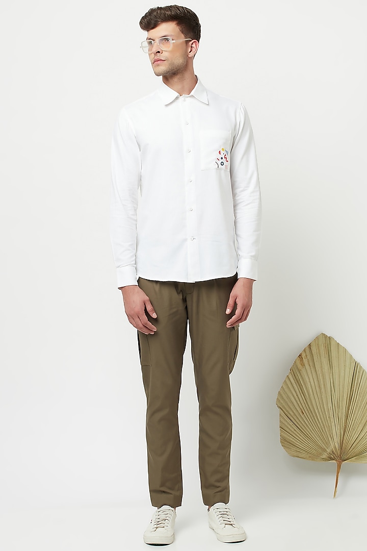 White Cotton Embroidered Shirt by Lacquer Embassy