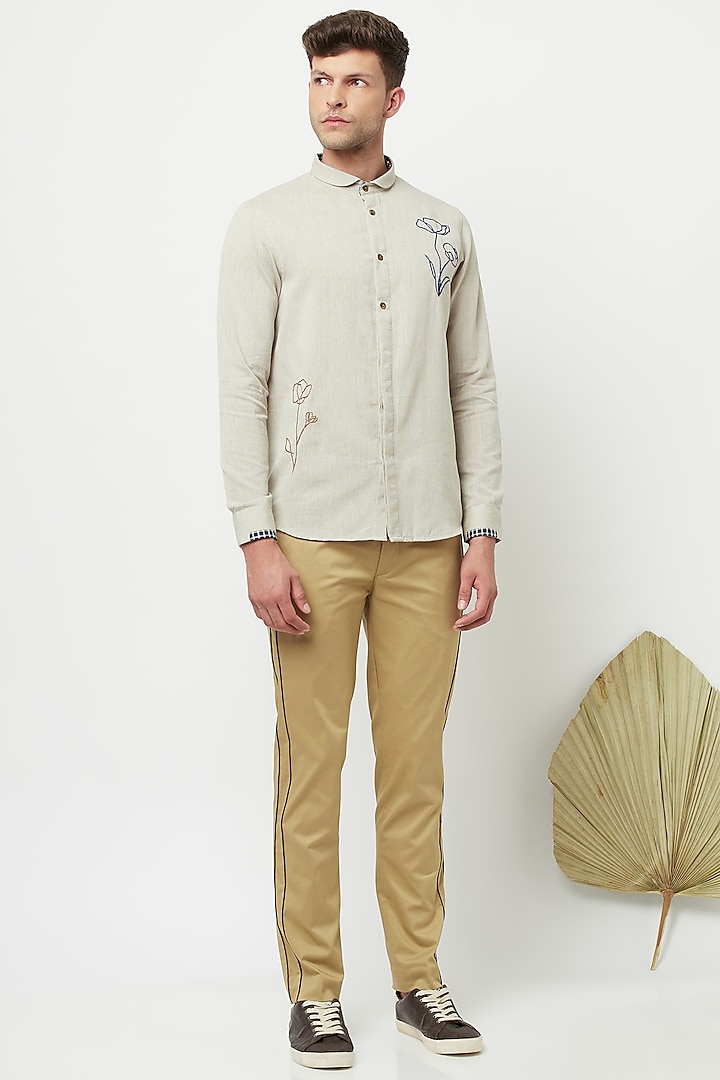 Beige Embroidered Shirt by Lacquer Embassy