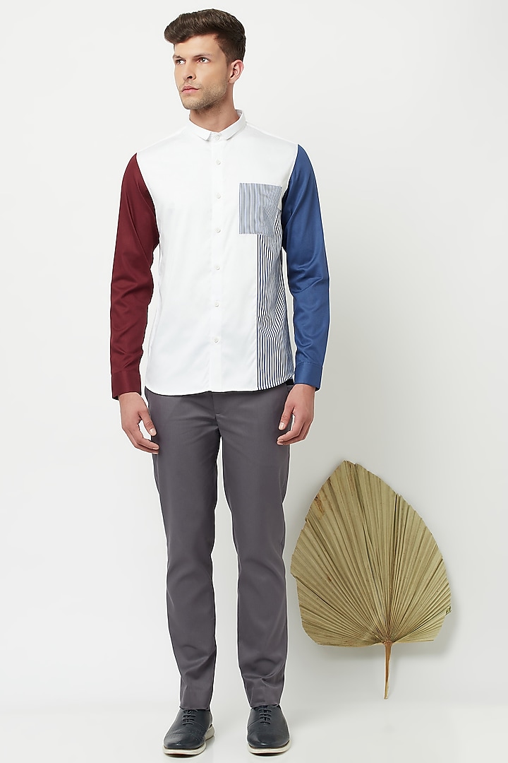 White Color-Blocked Shirt In Cotton by Lacquer Embassy