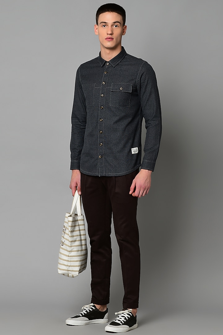 Grey Cotton Shirt With Stitch Detailing by Lacquer Embassy