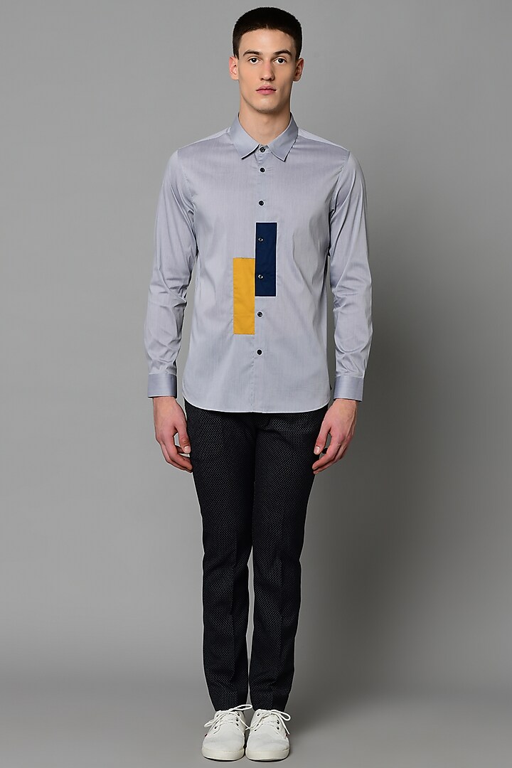 Grey Narrow Collared Shirt by Lacquer Embassy
