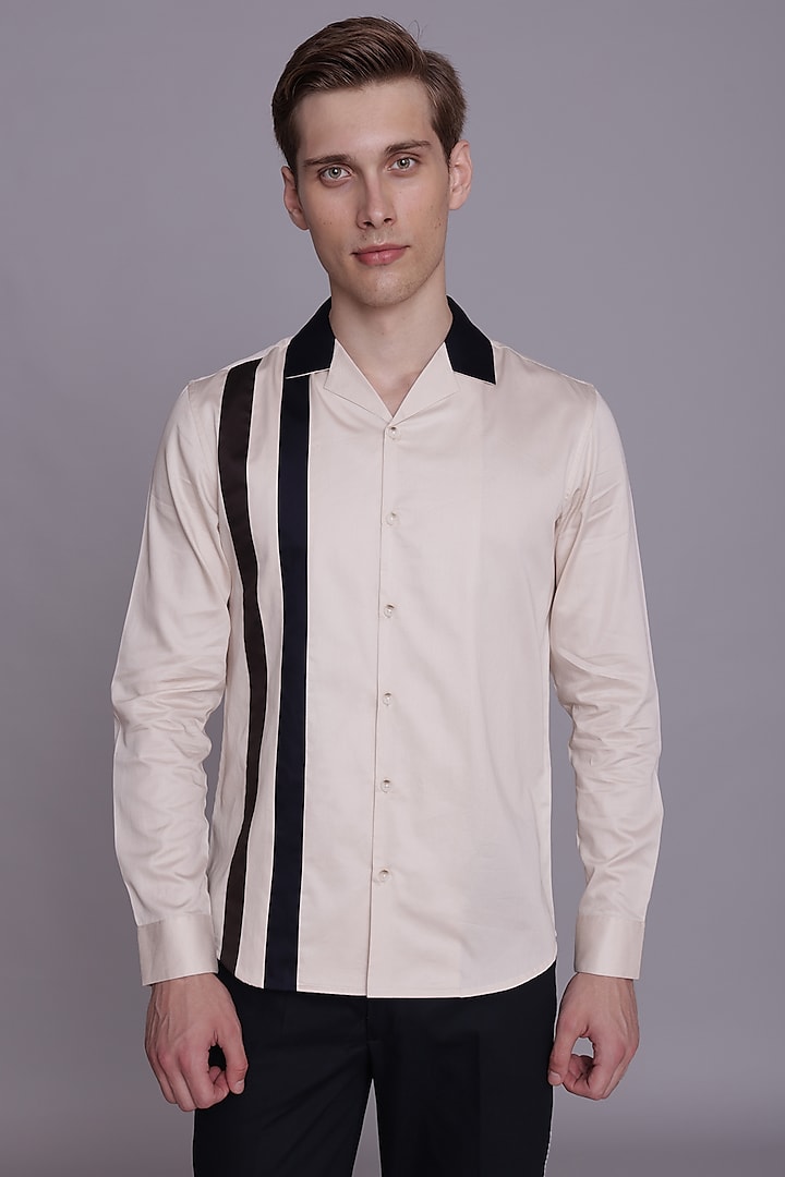 Cream Cotton Satin Shirt by Lacquer Embassy