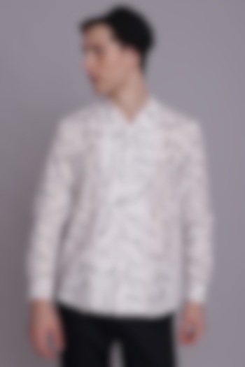 White Cotton Flex Leaf Printed Shirt by Lacquer Embassy