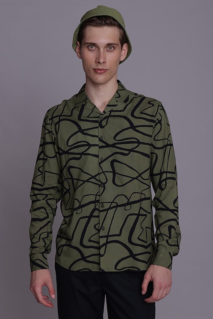 Green Rayon Abstract Printed Shirt by Lacquer Embassy