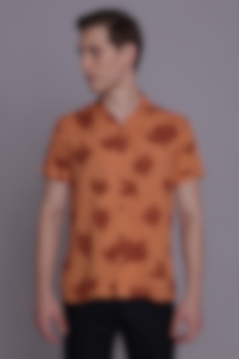 Orange Rayon Floral Printed Shirt by Lacquer Embassy