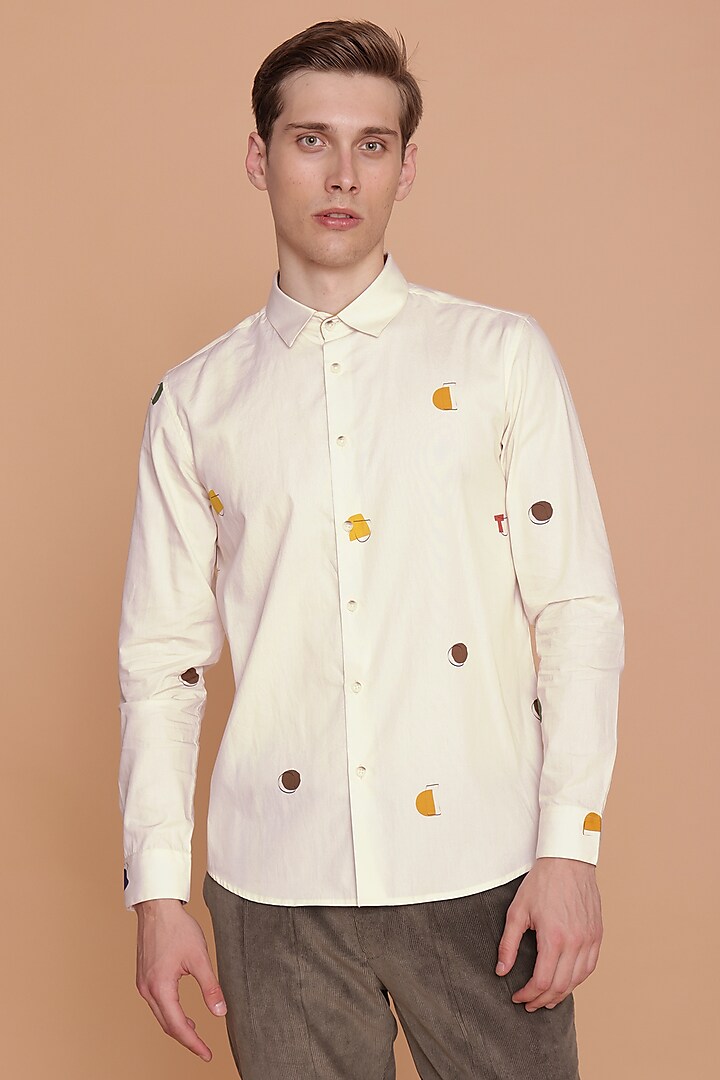 Lemon Cotton Abstract Printed Shirt by Lacquer Embassy
