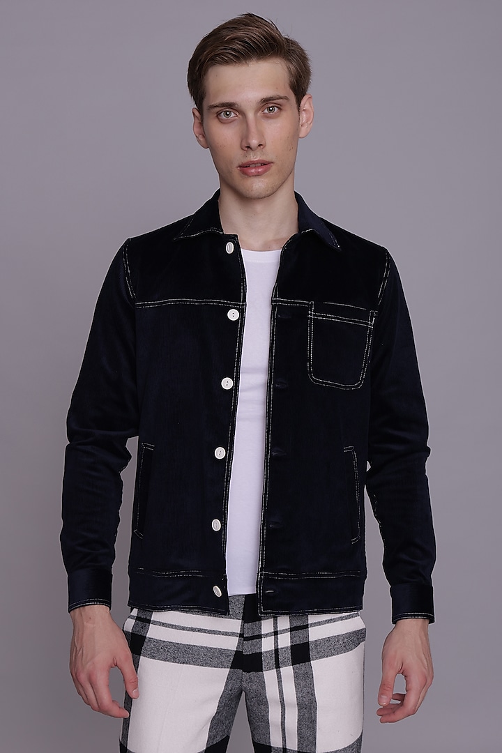 Navy Blue Corduroy Jacket by Lacquer Embassy