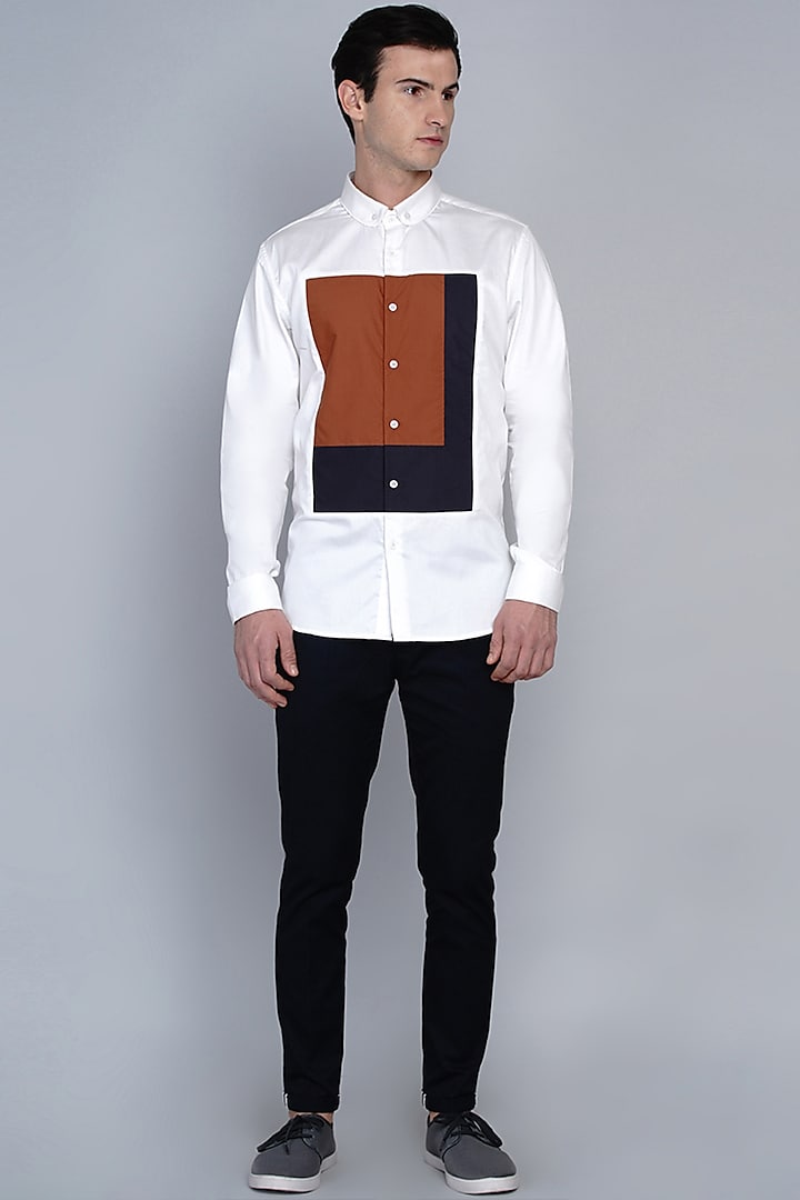 White Shirt With Color Blocking Pattern by Lacquer Embassy