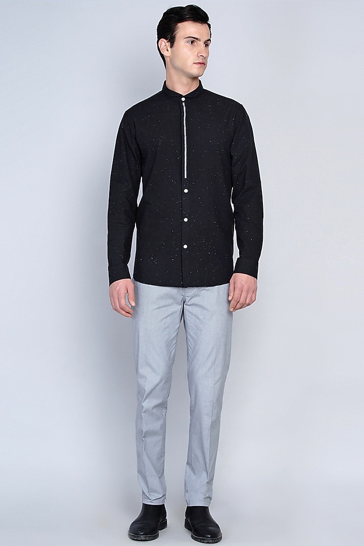 Black Shirt With Narrow Collar by Lacquer Embassy