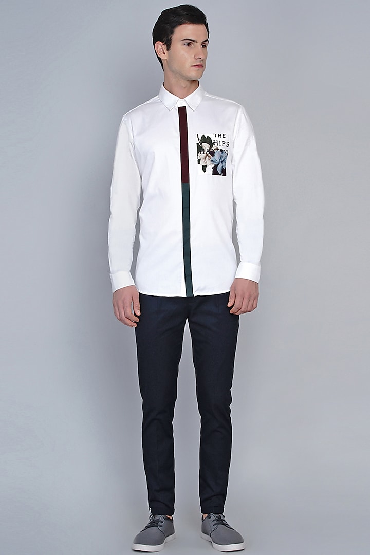 White Shirt With Floral Pocket by Lacquer Embassy