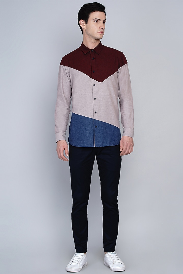 Maroon Shirt With Color Blocking Pattern by Lacquer Embassy