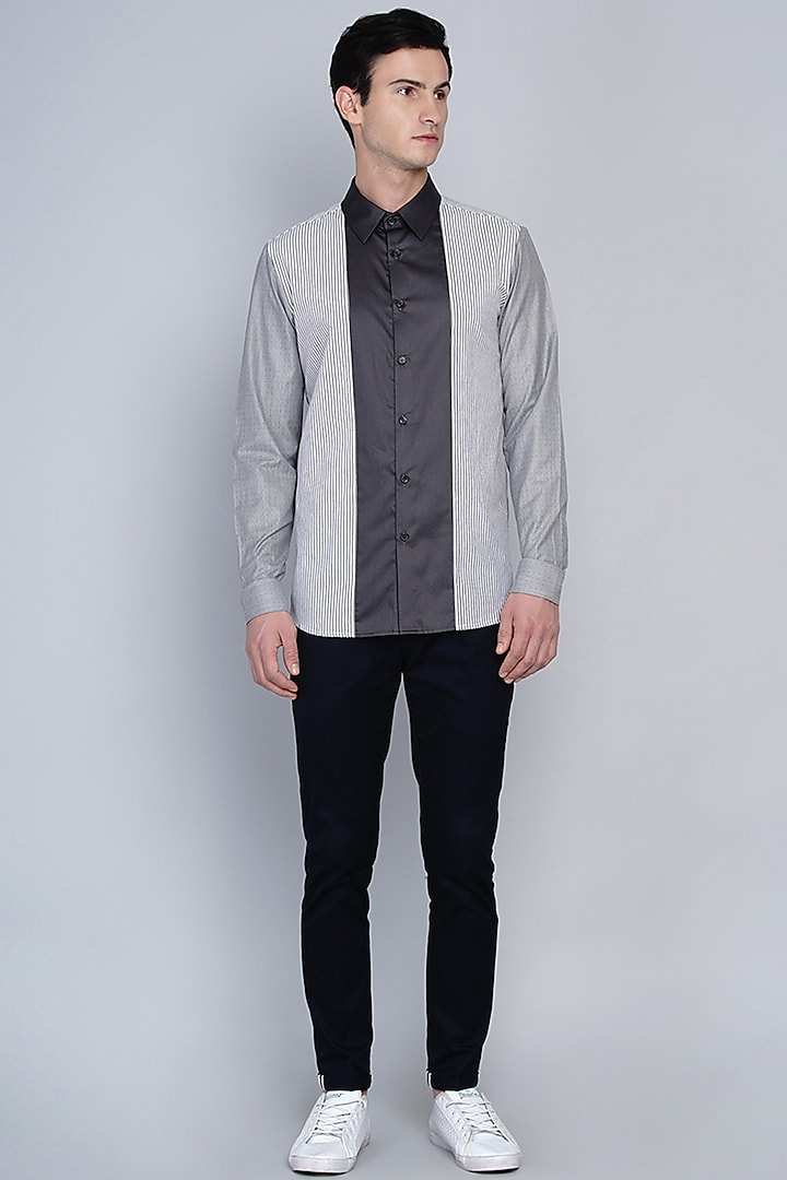 Grey Shirt With Stripe Detailing by Lacquer Embassy