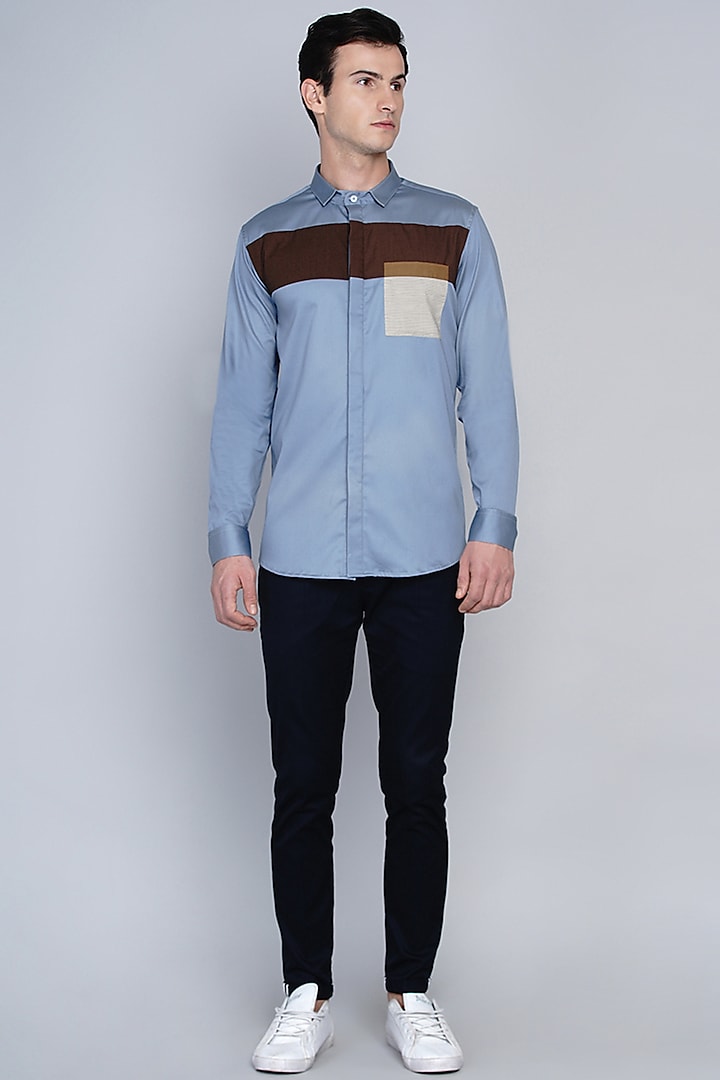 Blue Shirt With Cut & Sew Panels by Lacquer Embassy