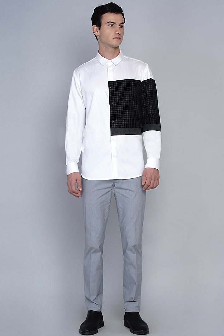White & Black Shirt In Premium Cotton by Lacquer Embassy