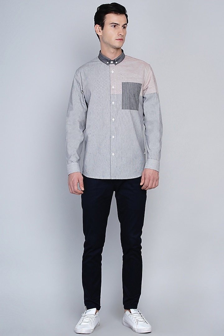 Grey & Pink Shirt In Premium Cotton by Lacquer Embassy