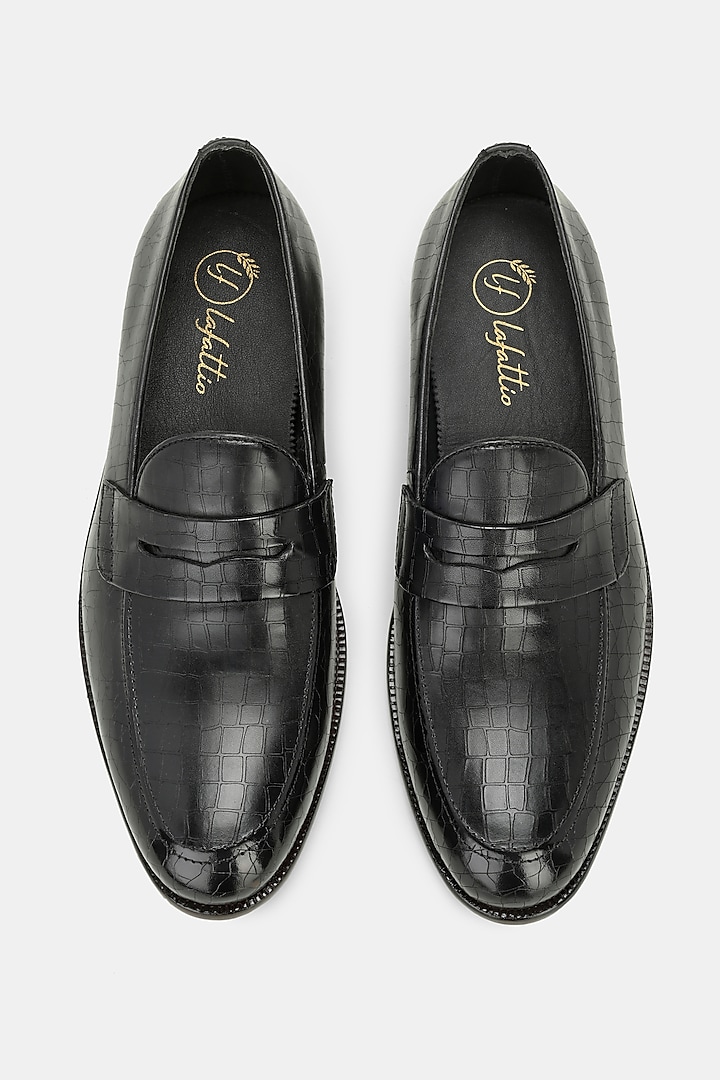 Black Leather Handpainted Penny Loafers by LAFATTIO