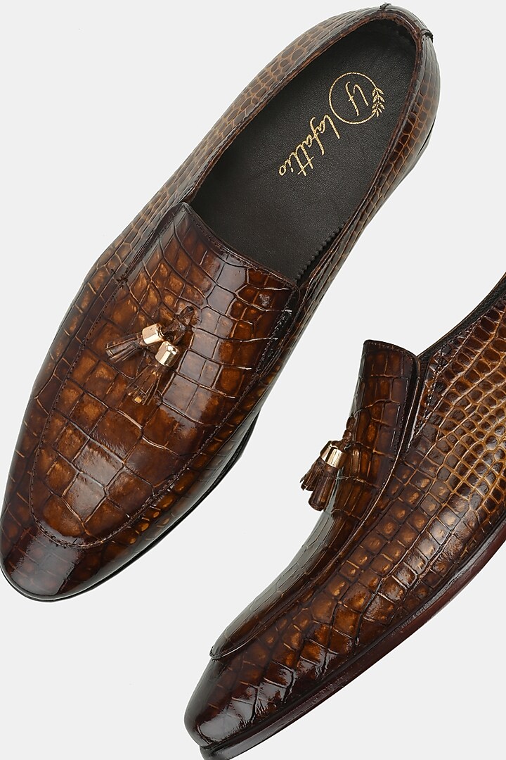 Tan Leather Handpainted Moccasins by LAFATTIO at Pernia's Pop Up Shop