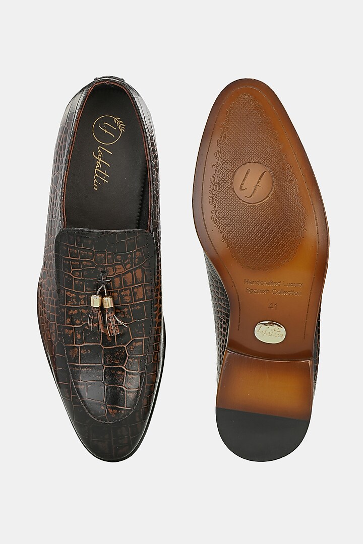 Brown Leather Handpainted Moccasins by LAFATTIO at Pernia's Pop Up Shop