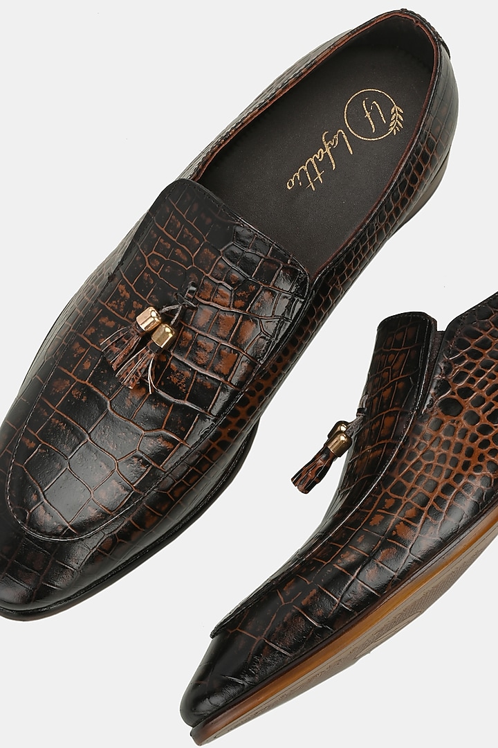 Brown Leather Handpainted Moccasins by LAFATTIO at Pernia's Pop Up Shop