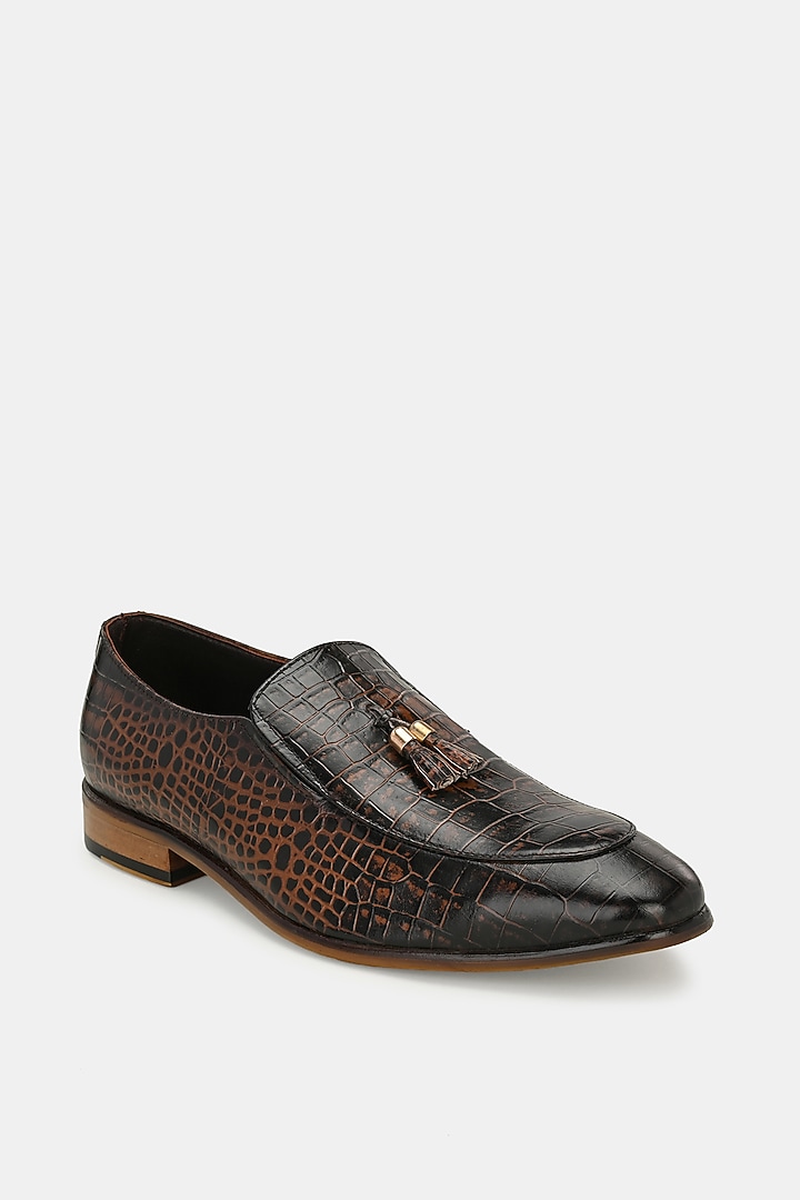 Brown Leather Handpainted Moccasins by LAFATTIO at Pernia's Pop Up Shop