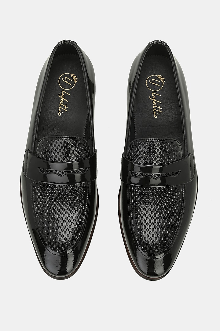 Black Leather Handpainted Penny Loafers by LAFATTIO