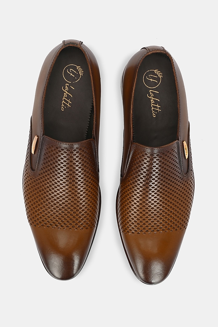 Tan Leather Handpainted Penny Loafers by LAFATTIO at Pernia's Pop Up Shop