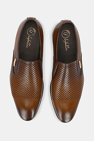 Tan Leather Handpainted Penny Loafers by LAFATTIO
