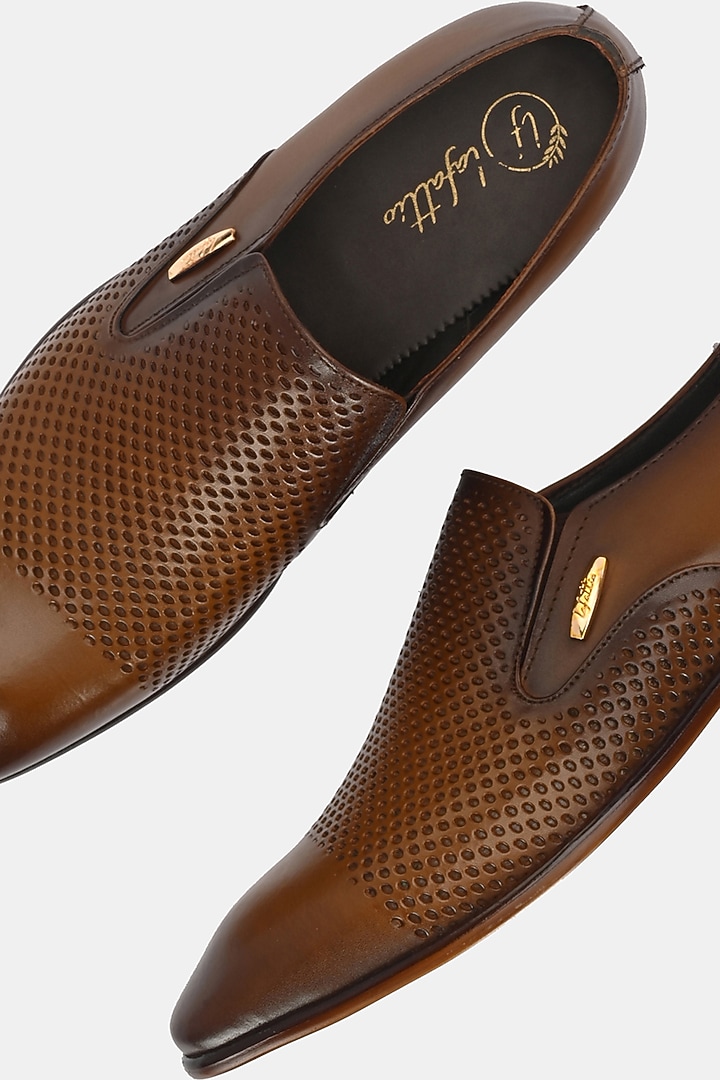 Tan Leather Handpainted Penny Loafers by LAFATTIO at Pernia's Pop Up Shop
