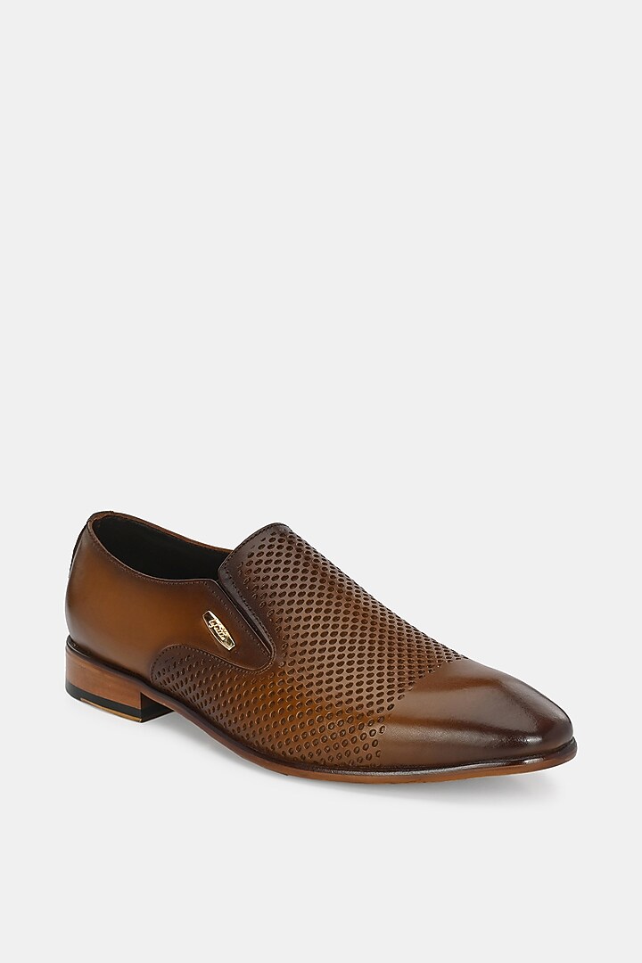 Tan Leather Handpainted Penny Loafers by LAFATTIO at Pernia's Pop Up Shop