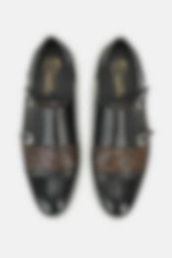Black Leather Handpainted Double Monk Shoes by LAFATTIO