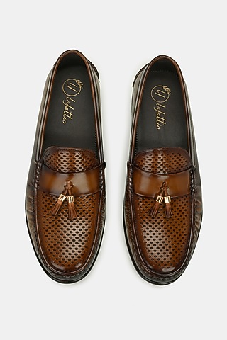 Tan Leather Handpainted Loafers by LAFATTIO
