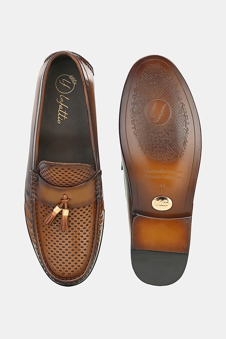 Tan Leather Handpainted Loafers by LAFATTIO