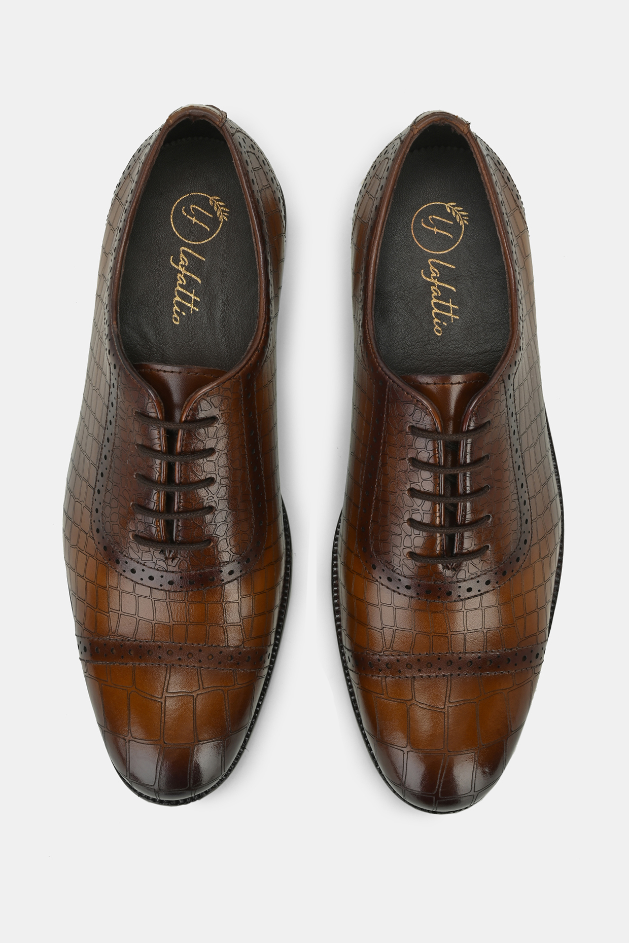 Tan Leather Handpainted Semi-Brogues by LAFATTIO