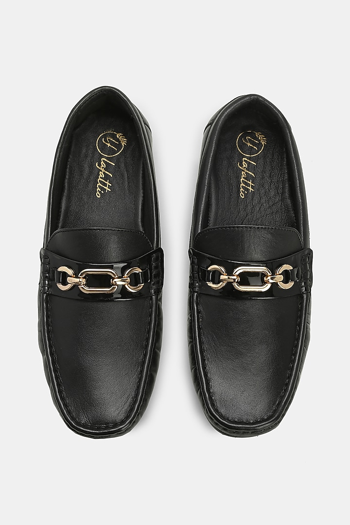 Black Leather Handpainted Loafers by LAFATTIO