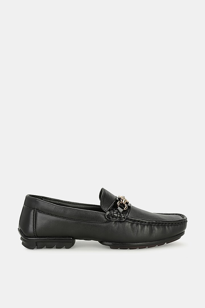 Black Leather Handpainted Loafers by LAFATTIO at Pernia's Pop Up Shop