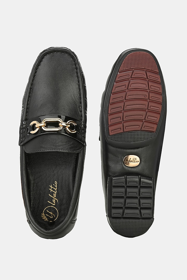 Black Leather Handpainted Loafers by LAFATTIO at Pernia's Pop Up Shop