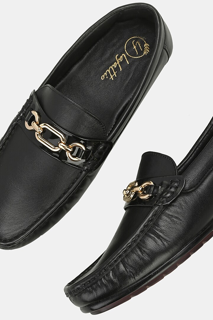 Black Leather Handpainted Loafers by LAFATTIO at Pernia's Pop Up Shop