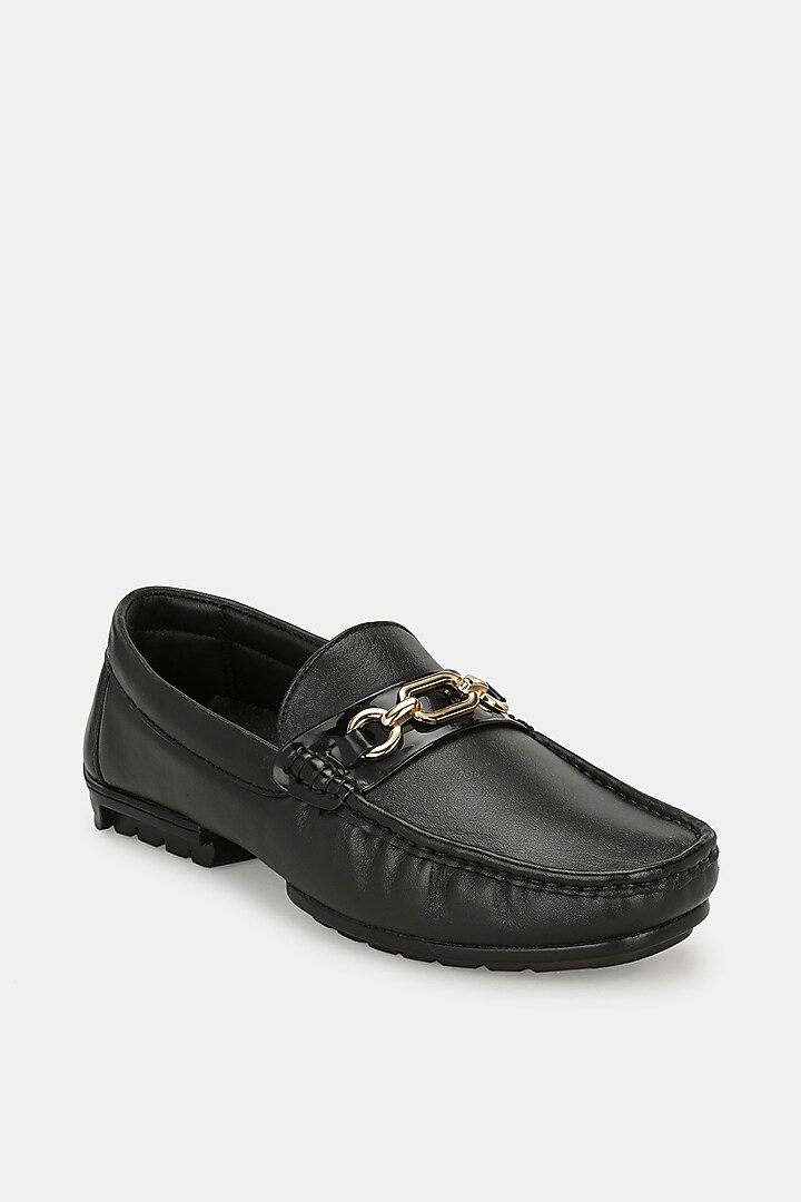 Black Leather Handpainted Loafers by LAFATTIO at Pernia's Pop Up Shop