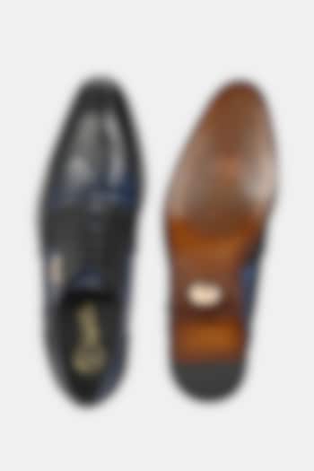 Blue Leather Handpainted Lace-Up Brogues by LAFATTIO