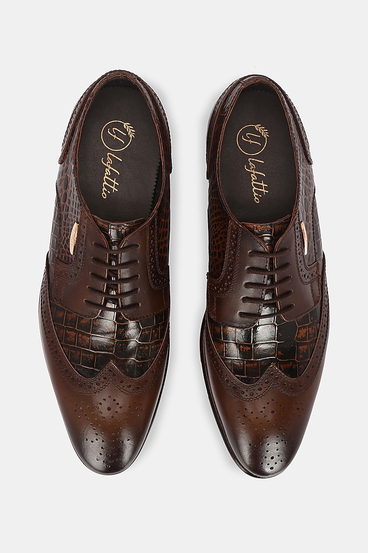 Brown Leather Handpainted Lace-Up Brogues by LAFATTIO