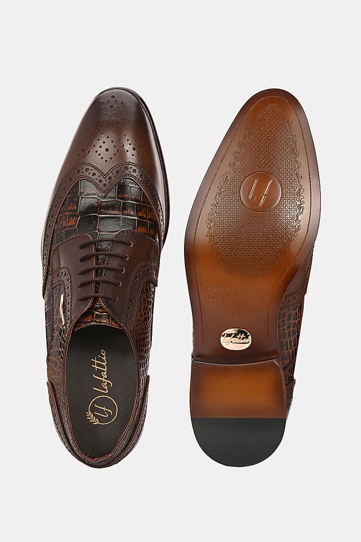 Brown Leather Handpainted Lace-Up Brogues by LAFATTIO at Pernia's Pop Up Shop