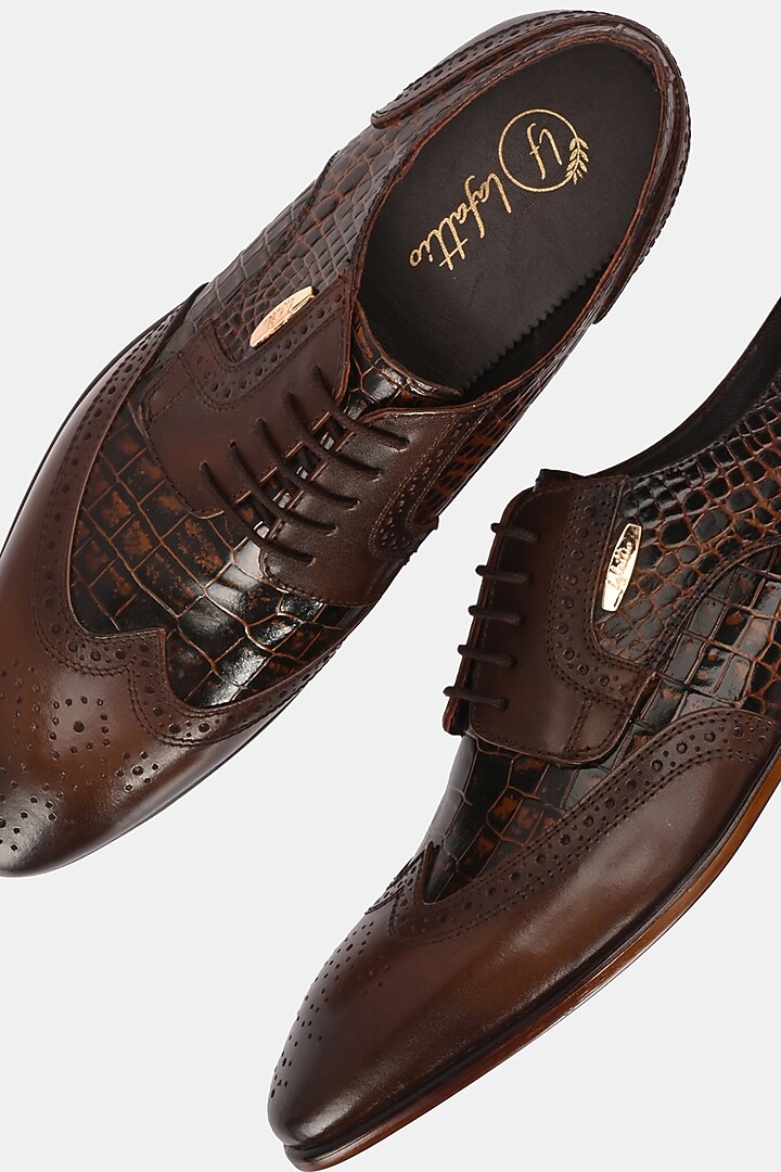Brown Leather Handpainted Lace-Up Brogues by LAFATTIO at Pernia's Pop Up Shop