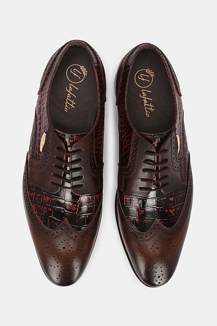 Cherry Leather Handpainted Lace-Up Brogues by LAFATTIO at Pernia's Pop Up Shop