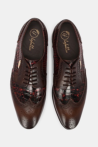 Cherry Leather Handpainted Lace-Up Brogues by LAFATTIO