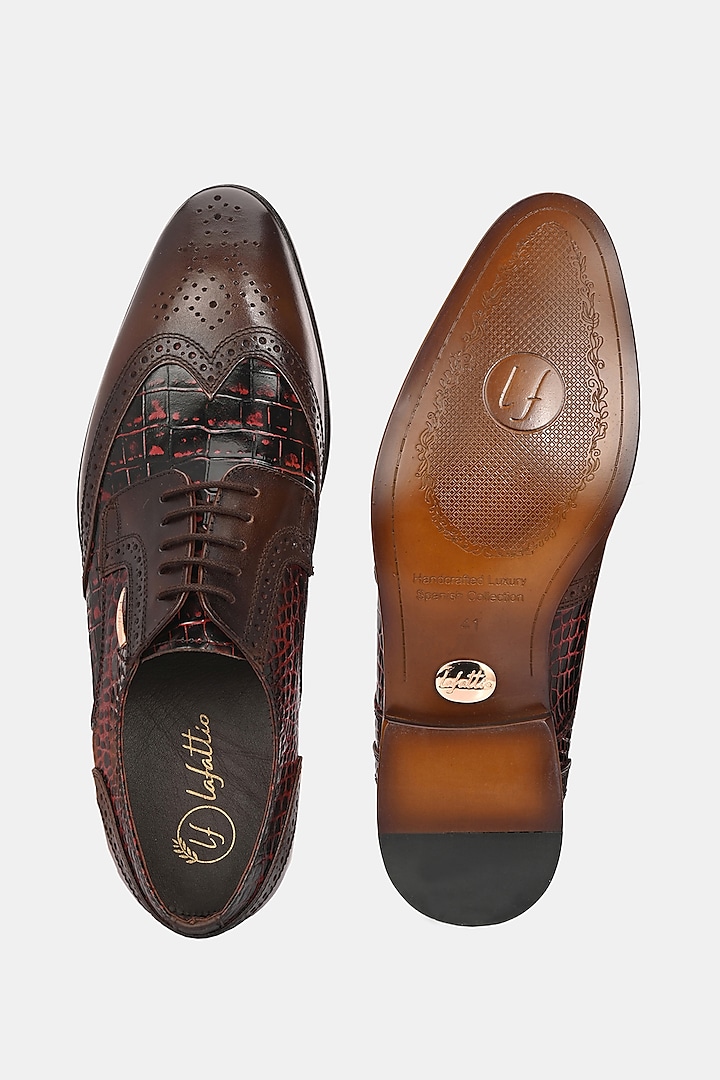 Cherry Leather Handpainted Lace-Up Brogues by LAFATTIO