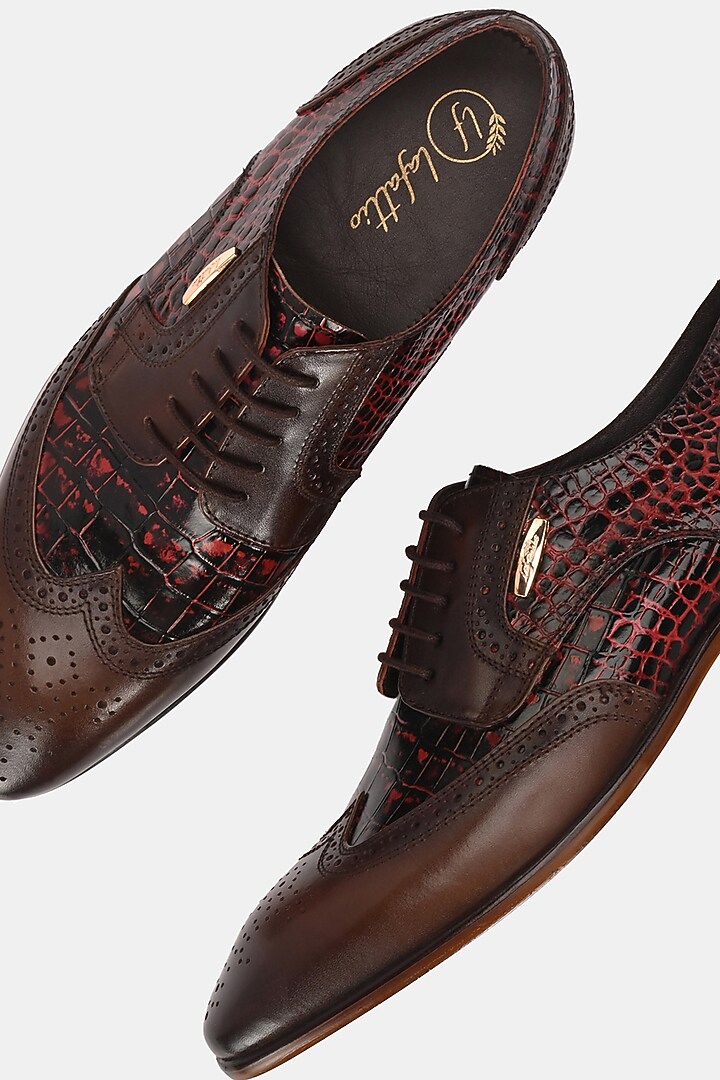 Cherry Leather Handpainted Lace-Up Brogues by LAFATTIO at Pernia's Pop Up Shop
