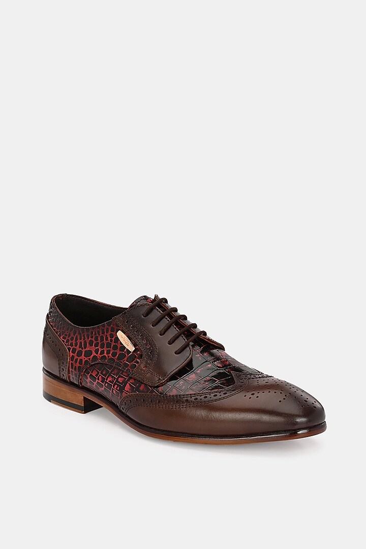 Cherry Leather Handpainted Lace-Up Brogues by LAFATTIO at Pernia's Pop Up Shop