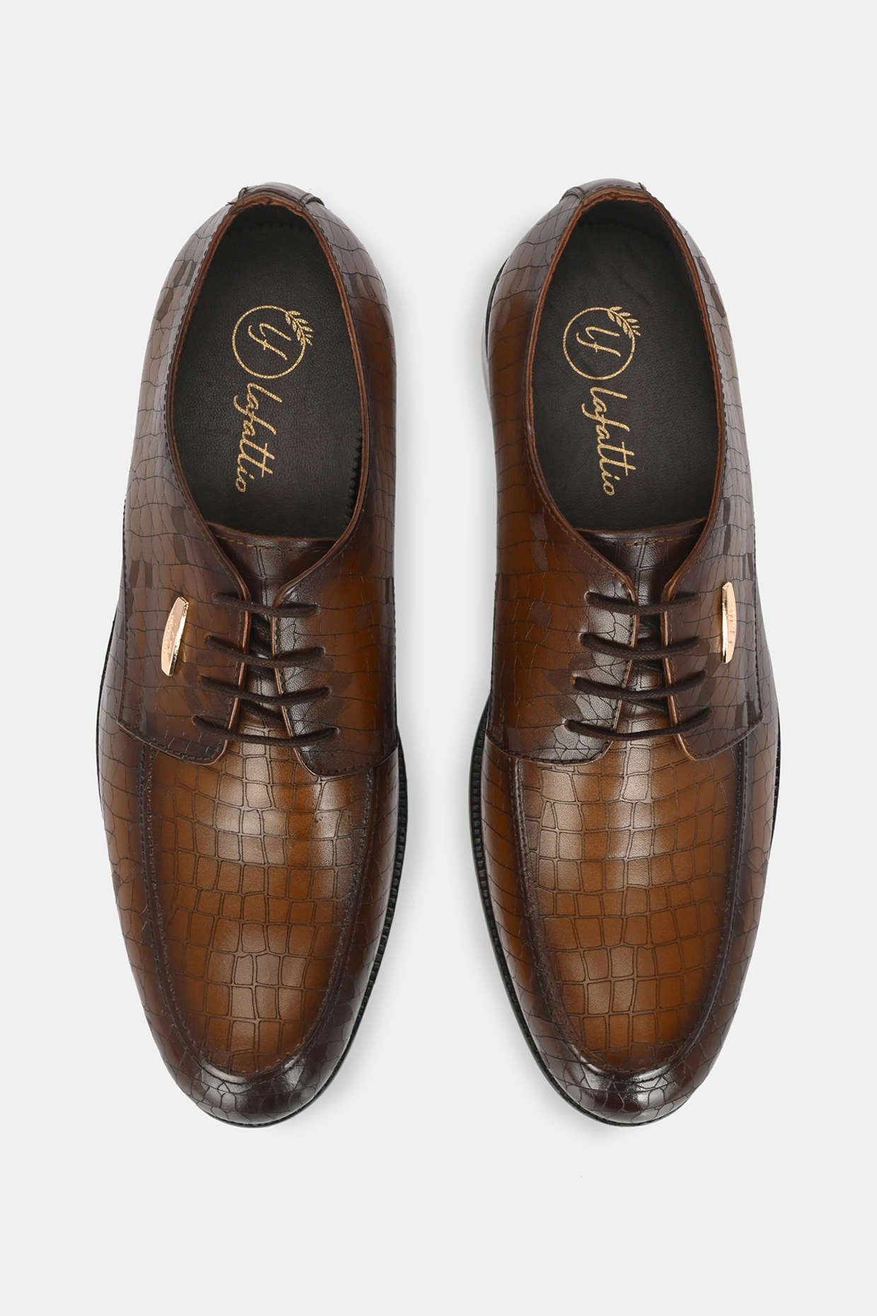 Tan Leather Handpainted Lace-Up Shoes by LAFATTIO