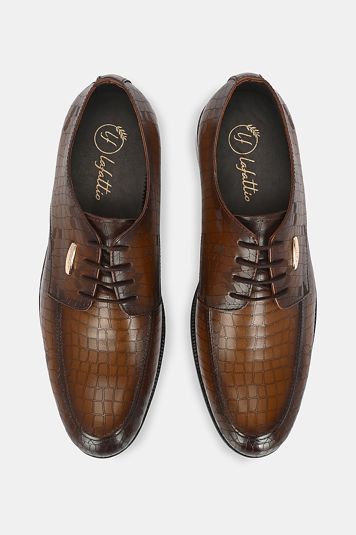 Tan Leather Handpainted Lace-Up Shoes by LAFATTIO